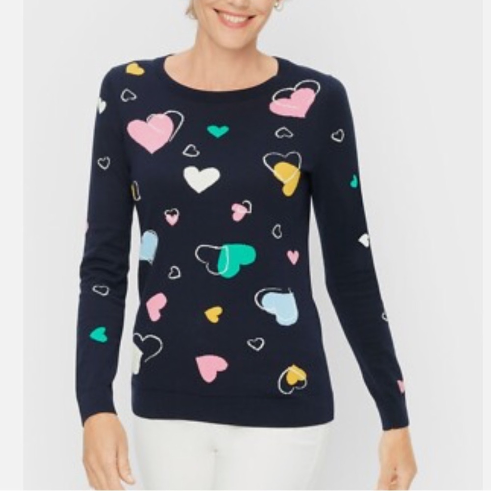 Talbots tossed hearts crewneck sweater dark indigo navy 23429